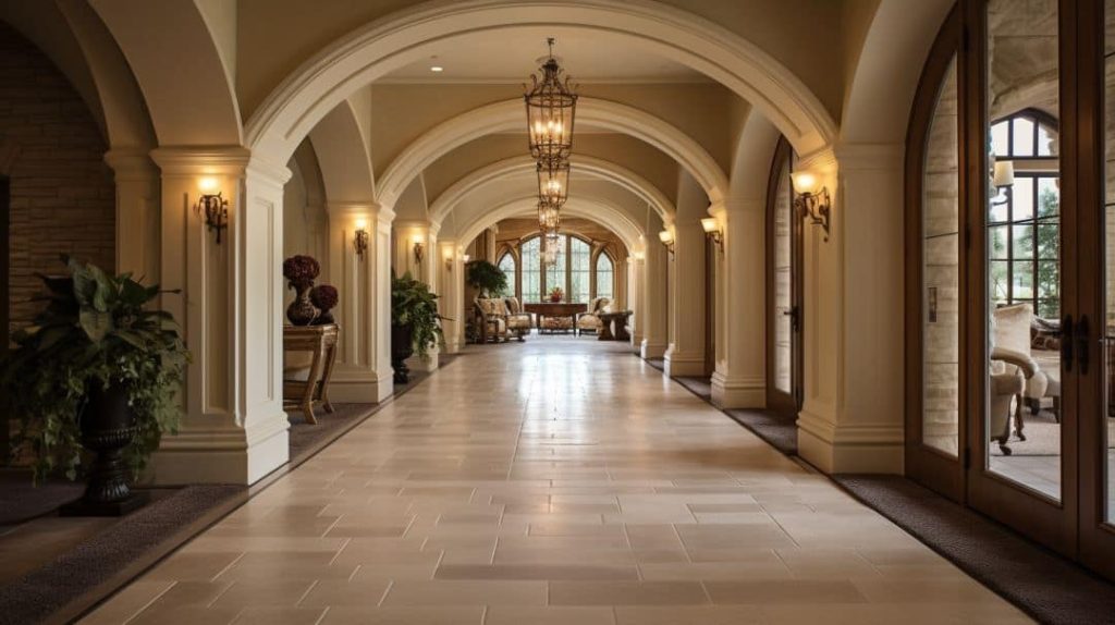 Cultured stone and plaster interiors showcasing the experience of Indiana Wall Systems