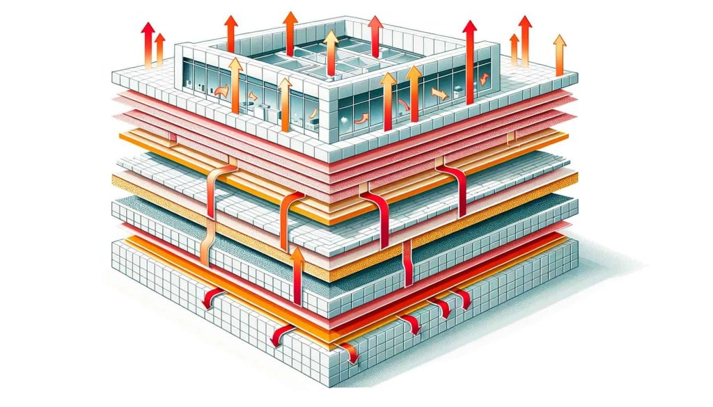 EIFS on a building's exterior arrows indicate the flow of heat