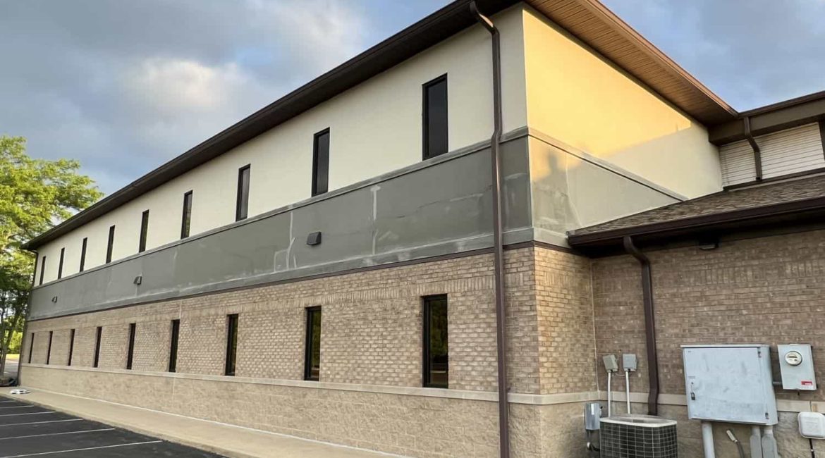 grace assembly of god correct new headflash installed to protect brick and stop previous leaks, new eifs accent band added at bottom termination