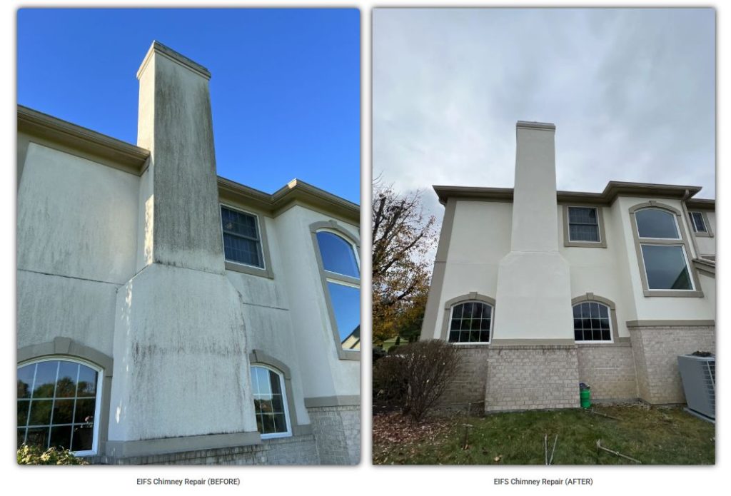 Before and After EIFS Chimney Repair Comparison Photos
